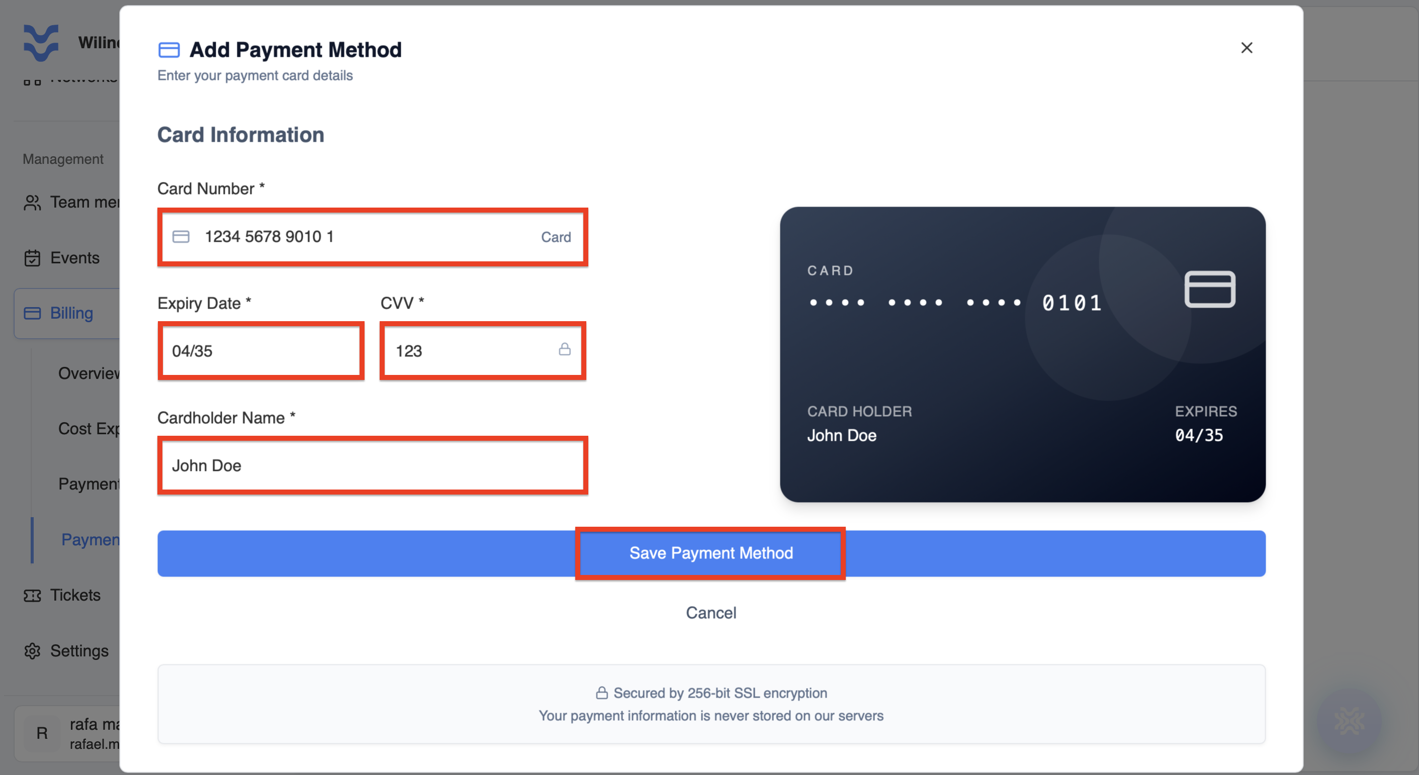 Add payment method form