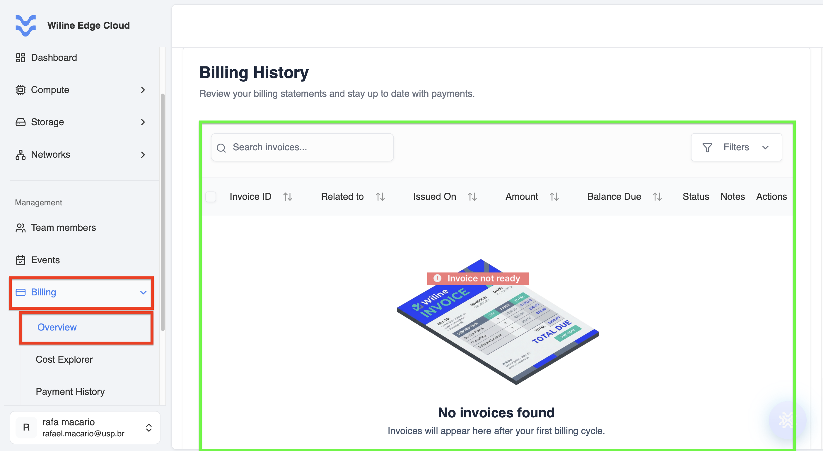 Billing history