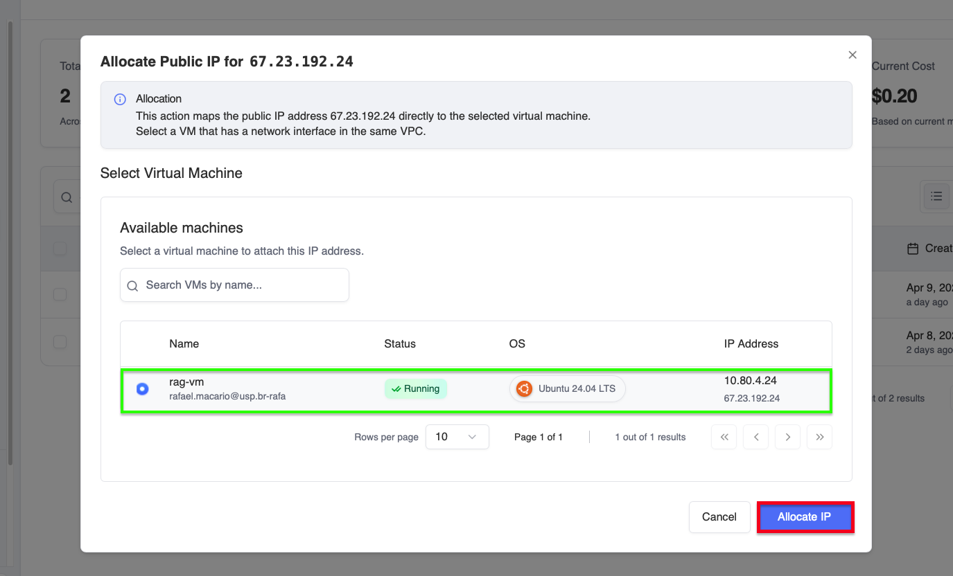 Allocate IP modal