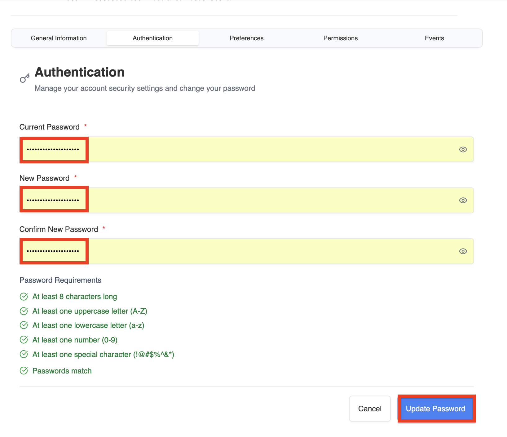 Authentication settings