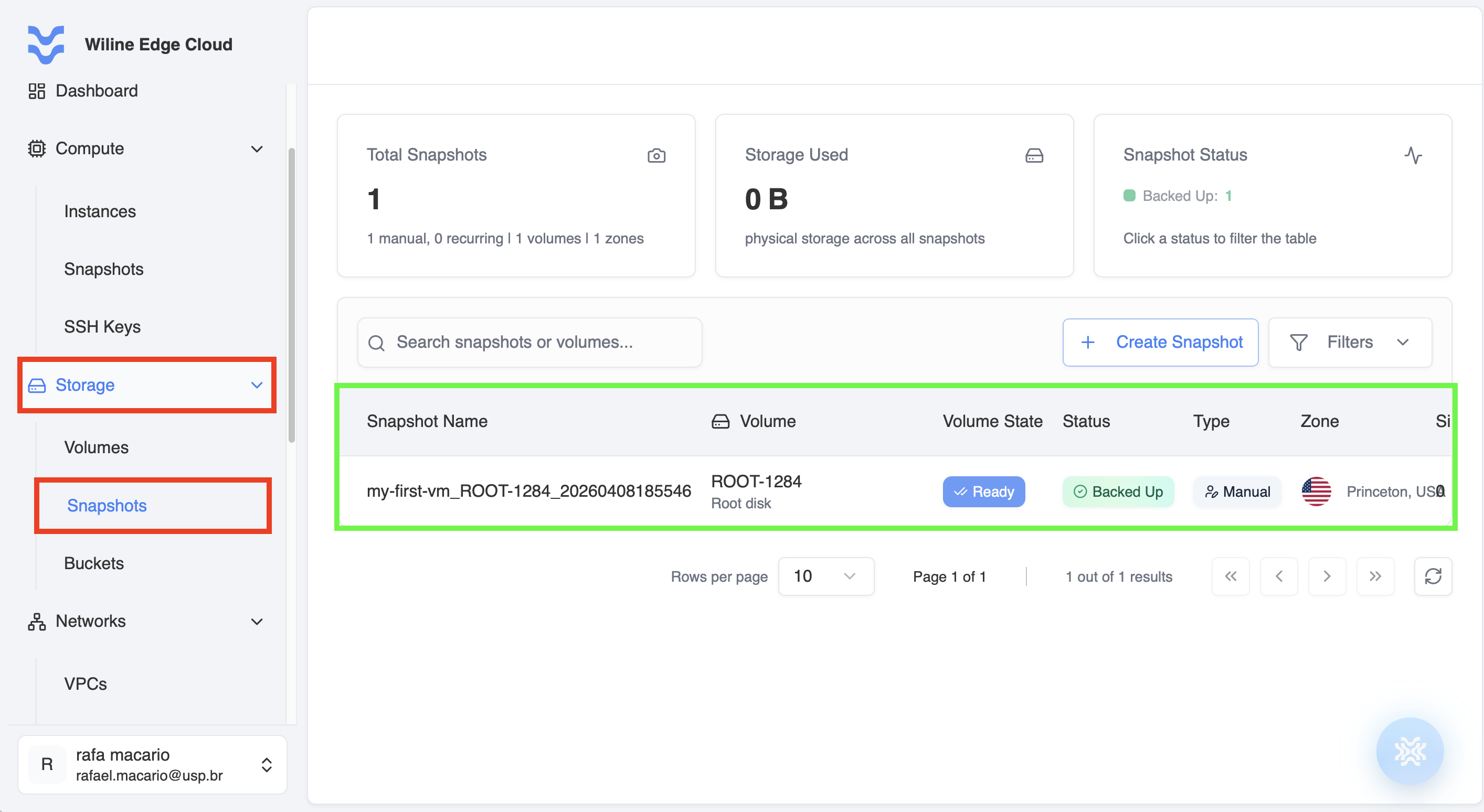 Snapshots dashboard
