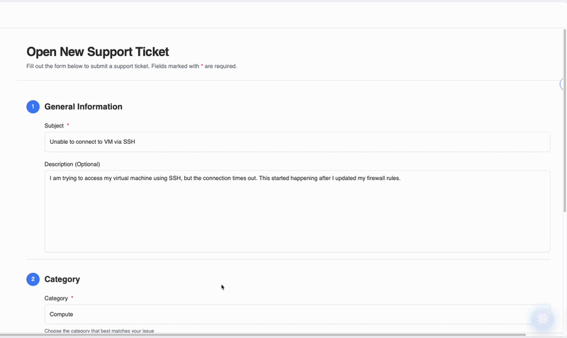 Open ticket form