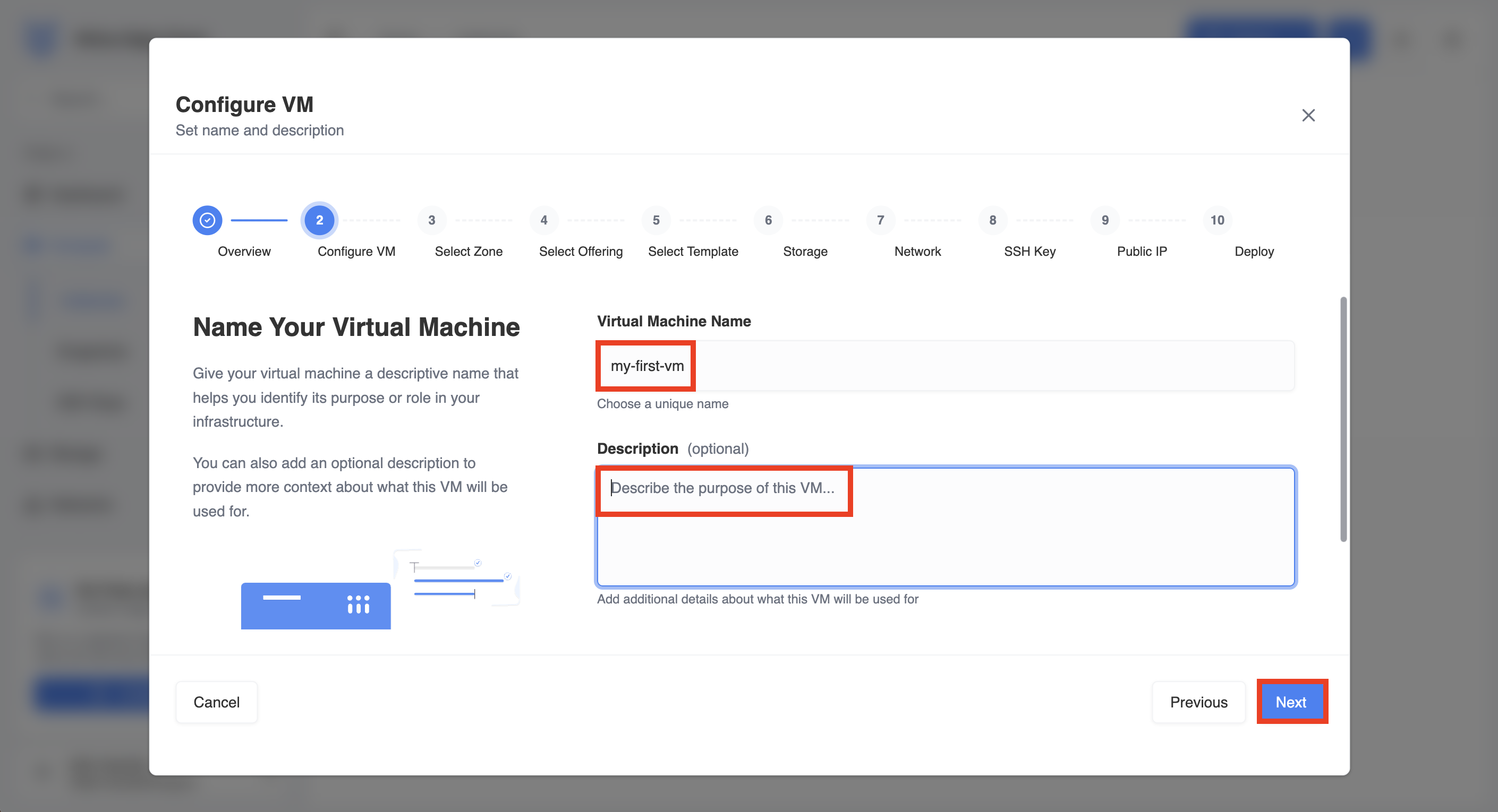 VM configuration step