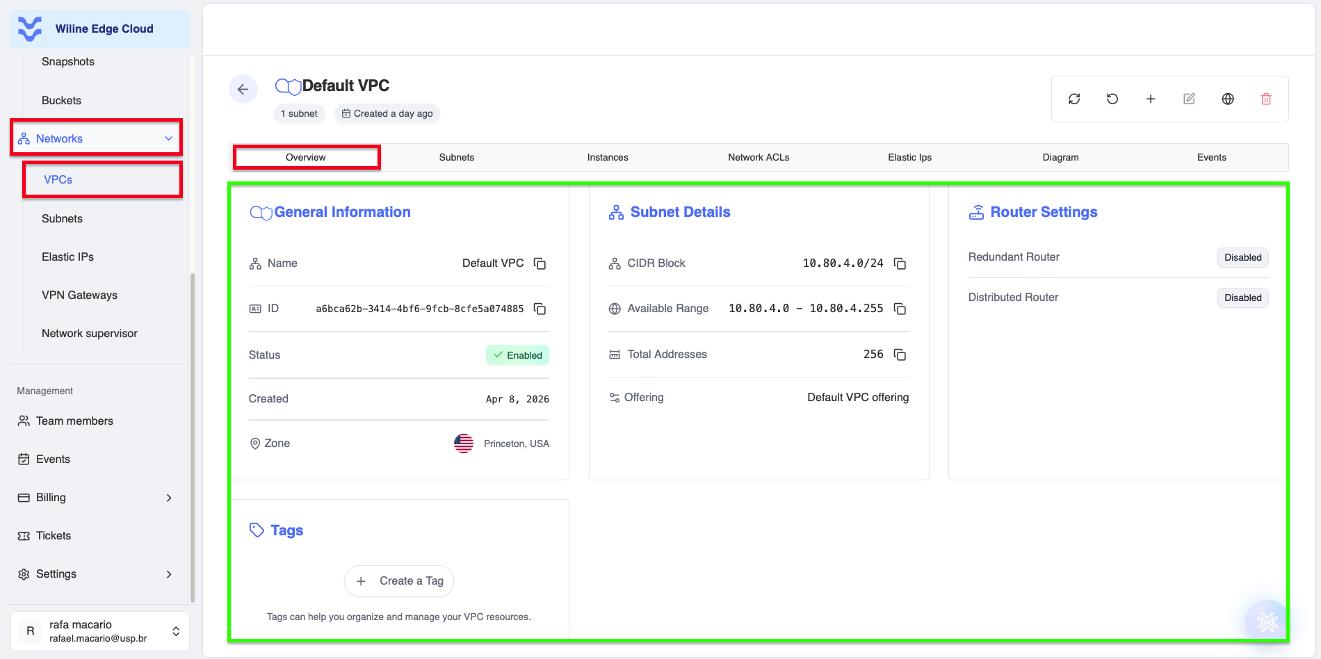VPC Overview Tab