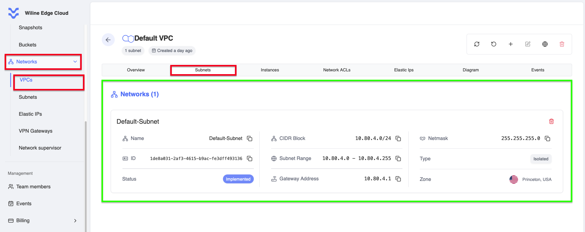 VPC Subnets Tab