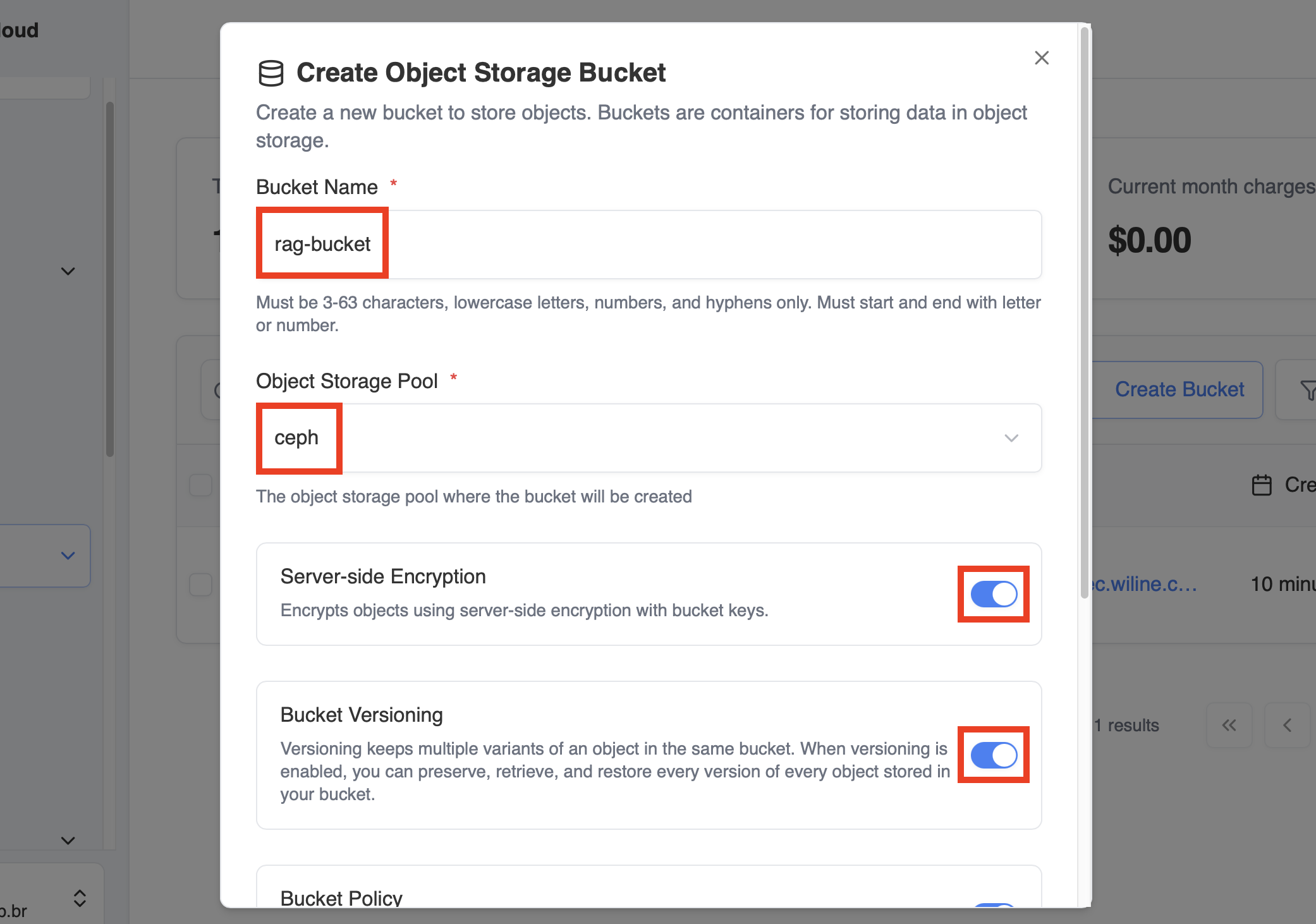 Crear Bucket de Almacenamiento de Objetos